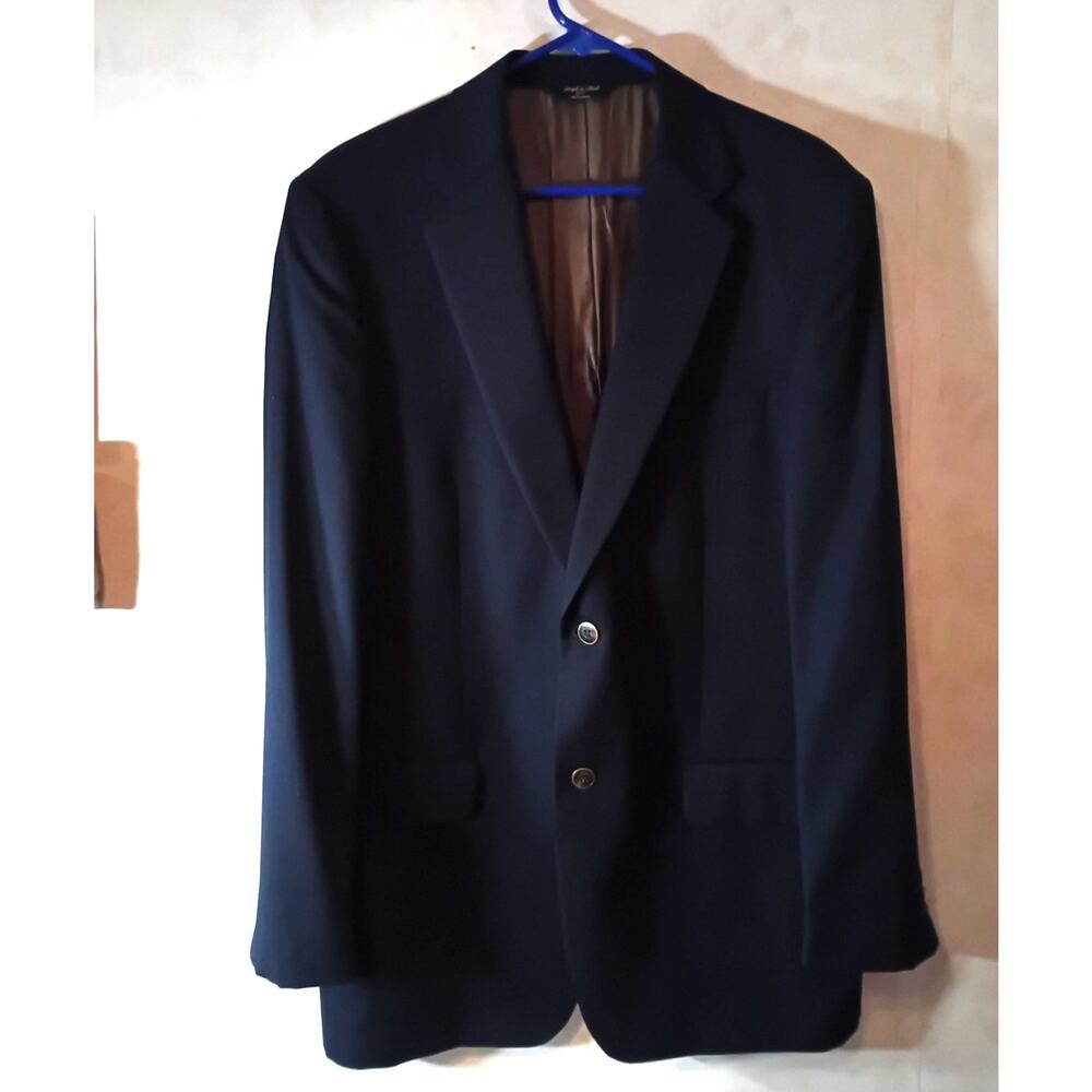 Joseph Feiss Gold Navy Blue Wool Blazer 42L Long Classic Fit Sport Coat Business